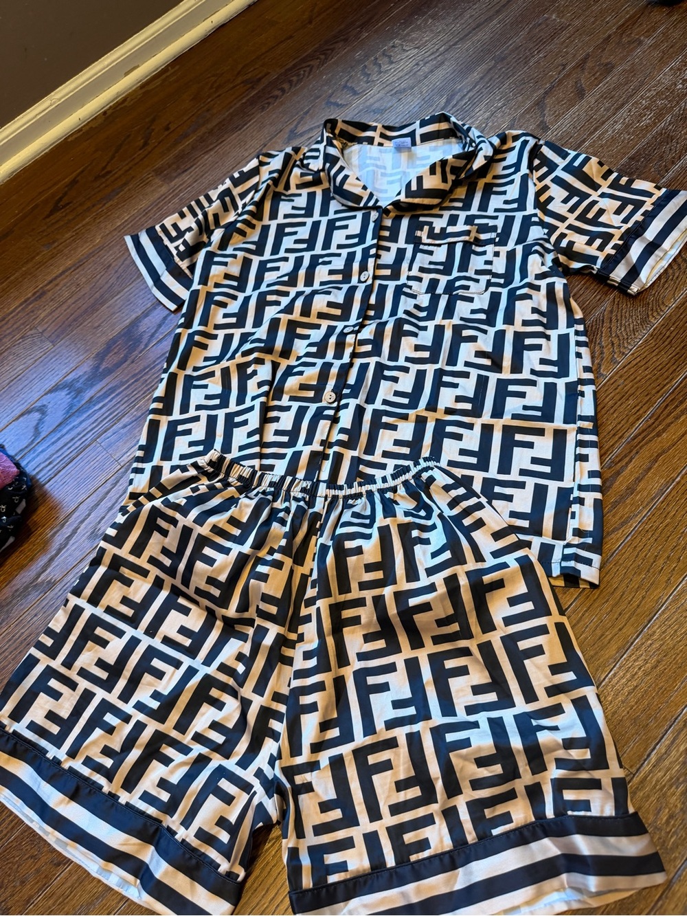 Black and Cream Geometric Short Pajama Set